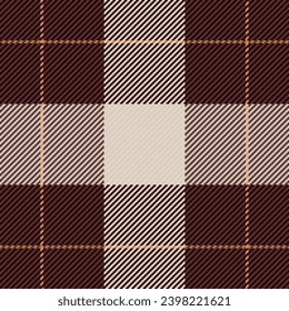 Tartan plaid texture of textile background vector with a check fabric seamless pattern in red and dark colors.