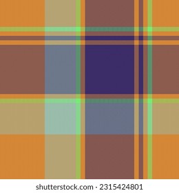 Tartan plaid vector of seamless background pattern with a fabric textile check texture in orange and indigo colors.