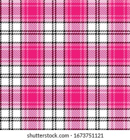 Tartan plaid white black line fabric texture pink background seamless pattern ,Scottish cage