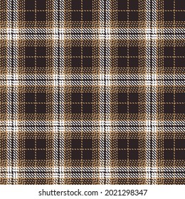 Tartan plaid white blue brown color line fabric texture dark brown background seamless pattern , Gift box wrapping paper . Check design shirt , Scottish cage ,Vector illustration