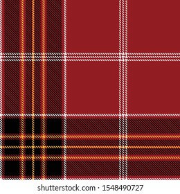 Tartan plaid white red black yellow line fabric texture red background seamless pattern ,Scottish cage 