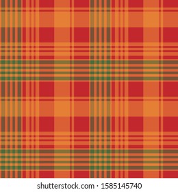 Tartan plaid yellow green line fabric texture red background seamless pattern ,Scottish cage, New year Christmas Decoration ,Vector illustration