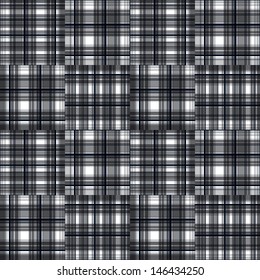 Tartan Remix pattern in squares in Black, White, and grey color shades