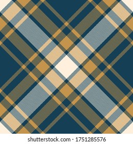 Vector de patrón oro azul de Tartán Escocia. Diseño geométrico diagonal impecable. Textura de hueso de arenque para la camisa, falda u otras impresiones textiles de invierno.