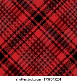 Tartan Scotland seamless plaid pattern vector. Check square geometric herringbone texture for textile print in red and black. Diagonal design. Glen tweed fabric imitation.