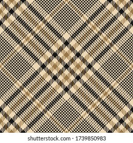 Tartan Scotland seamless texture. Check plaid pattern in gold and black. Glen tweed fabric imitation for jacket, coat, skirt, dress. Diagonal design.