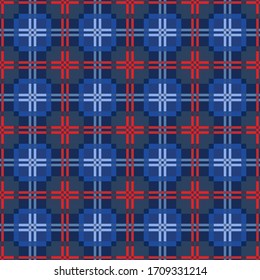 Tartan Scottish contrast seamless pattern in dark blue, grey and orange colors, texture for flannel shirt, plaid, tablecloths, clothes, blankets and other textile