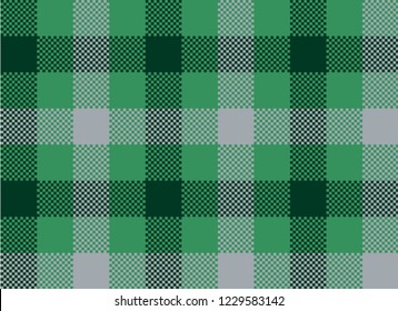 Tartan Scottish plaid material pattern texture design. Green with gray pattern with intersecting lines.