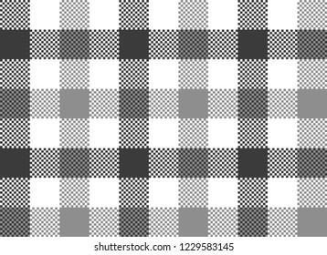 Tartan Scottish plaid material pattern texture design. Black and white pattern with intersecting lines.