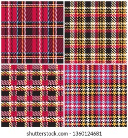 Tartan scottish plaid  pixel fabric abstract vector seamless pattern four different wallpaper