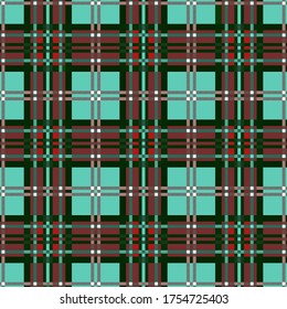 Tartan Scottish seamless contrast pattern mainly in green and turquoise hues, texture for tartan, plaid, tablecloths, clothes, bedding, blankets and other textile