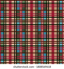 Tartan Scottish seamless pattern in blue and green colors with muted red and dark green lines, texture for flannel shirt, plaid, tablecloths, clothes, blankets and other textile