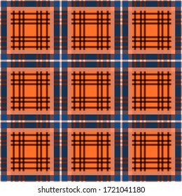 Tartan Scottish seamless pattern in brown, blue, orange and beige hues, texture for flannel shirt, plaid, tablecloths, clothes, blankets and other textile