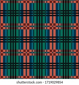 Tartan Scottish seamless pattern in green, blue, orange and black hues, texture for flannel shirt, plaid, tablecloths, clothes, blankets and other textile