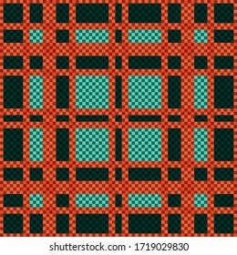 Tartan Scottish seamless pattern mainly in green and orange hues, texture for tartan, plaid, tablecloths, clothes, bedding, blankets and other textile