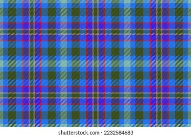 Tartan, nahtloser Hintergrund. Musterprüfvektorgrafik. Textile Textur geputzte Gewebe in grünen und blauen Farben.