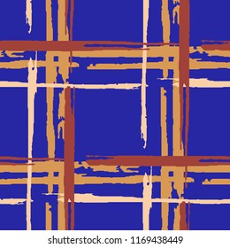 Tartan. Seamless Background with Stripes. Abstract Texture with Horizontal and Vertical Brush Strokes. Scribbled Grunge Pattern for Fabric, Cloth, Textile. Scottish Ornament. Vector Texture.