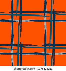 Tartan. Seamless Background with Stripes. Abstract Texture with Horizontal and Vertical Dry Brush Strokes. Scribbled Grunge Rapport for Print, Cloth, Textile. Scottish Ornament. Vector Texture.