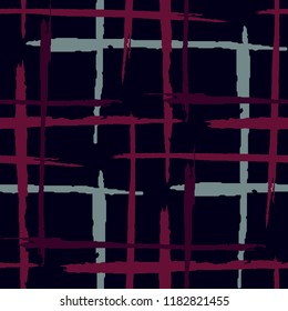 Tartan. Seamless Background with Stripes. Abstract Texture with Horizontal and Vertical Dry Brush Strokes. Scribbled Grunge Rapport for Print, Cloth, Textile. Irish Ornament. Vector Texture.