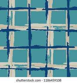 Tartan. Seamless Background with Stripes. Abstract Texture with Horizontal and Vertical Brush Strokes. Scribbled Grunge Pattern for Chintz, Linen, Paper. Irish Ornament. Vector Texture.