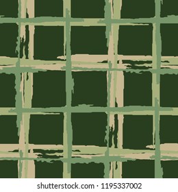 Tartan. Seamless Background with Stripes. Abstract Texture with Horizontal and Vertical Brush Strokes. Scribbled Grunge Pattern for Calico, Print, Textile. Scottish Ornament. Vector Texture.