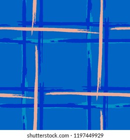 Tartan. Seamless Background with Stripes. Abstract Texture with Horizontal and Vertical Dry Brush Strokes. Scribbled Grunge Motif for Dress, Paper, Tablecloth. Scottish Motiff. Vector Texture.
