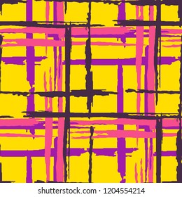 Tartan. Seamless Background with Stripes. Abstract Texture with Horizontal and Vertical Dry Brush Strokes. Scribbled Grunge Pattern for Fabric, Cloth, Textile. Scottish Motiff. Vector Texture.