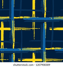 Tartan. Seamless Background with Stripes. Abstract Texture with Horizontal and Vertical Dry Brush Strokes. Scribbled Grunge Motif for Wallpaper, Cotton, Textile. Scottish Motiff. Vector Texture.