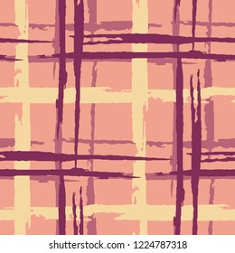 Tartan. Seamless Background with Stripes. Abstract Texture with Horizontal and Vertical Brush Strokes. Scribbled Grunge Pattern for Chintz, Linen, Paper. Scottich Ornament. Vector Texture.