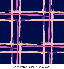 Tartan. Seamless Background with Stripes. Abstract Texture with Horizontal and Vertical Dry Brush Strokes. Scribbled Grunge Pattern for Print, Fabric, Cloth. Scottish Ornament. Vector Texture.