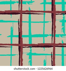 Tartan. Seamless Background with Stripes. Abstract Texture with Horizontal and Vertical Dry Brush Strokes. Scribbled Grunge Rapport for Dress, Curtain, Paper. Scottish Ornament. Vector Texture.