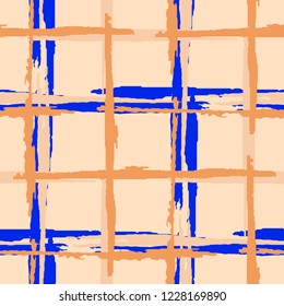 Tartan. Seamless Background with Stripes. Abstract Texture with Horizontal and Vertical Brush Strokes. Scribbled Grunge Rapport for Wallpaper, Fabric, Print. Scottish Ornament. Vector Texture.