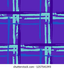 Tartan. Seamless Background with Stripes. Abstract Texture with Horizontal and Vertical Dry Brush Strokes. Scribbled Grunge Rapport for Wallpaper, Fabric, Textile. Irish Ornament. Vector Texture.