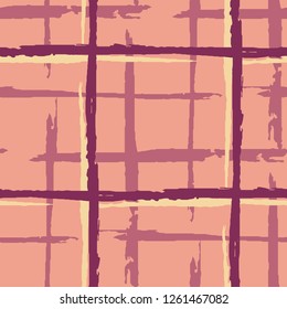 Tartan. Seamless Background with Stripes. Abstract Texture with Horizontal and Vertical Brush Strokes. Scribbled Grunge Motif for Dress, Curtain, Paper. Scottich Ornament. Vector Texture.
