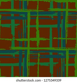 Tartan. Seamless Background with Stripes. Abstract Texture with Horizontal and Vertical Brush Strokes. Scribbled Grunge Pattern for Wallpaper, Print, Cotton. Scottish Motiff. Vector Texture.