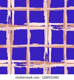 Tartan. Seamless Background with Stripes. Abstract Texture with Horizontal and Vertical Brush Strokes. Scribbled Grunge Motif for Print, Fabric, Cloth. Scottish Ornament. Vector Texture.