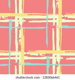 Tartan. Seamless Background with Stripes. Abstract Texture with Horizontal and Vertical Dry Brush Strokes. Scribbled Grunge Pattern for Cotton, Calico, Textile. Scottish Ornament. Vector Texture.