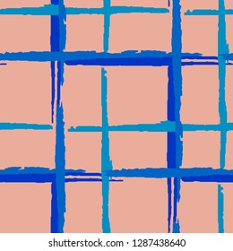 Tartan. Seamless Background with Stripes. Abstract Texture with Horizontal and Vertical Brush Strokes. Scribbled Grunge Rapport for Wallpaper, Cotton, Textile. Irish Ornament. Vector Texture.