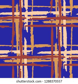 Tartan. Seamless Background with Stripes. Abstract Texture with Horizontal and Vertical Dry Brush Strokes. Scribbled Grunge Rapport for Print, Fabric, Textile. Irish Ornament. Vector Texture.