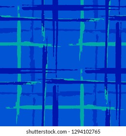 Tartan. Seamless Background with Stripes. Abstract Texture with Horizontal and Vertical Dry Brush Strokes. Scribbled Grunge Pattern for Cotton, Print, Textile. Irish Ornament. Vector Texture.