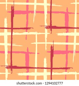 Tartan. Seamless Background with Stripes. Abstract Texture with Horizontal and Vertical Brush Strokes. Scribbled Grunge Motif for Dress, Curtain, Paper. Irish Ornament. Vector Texture.