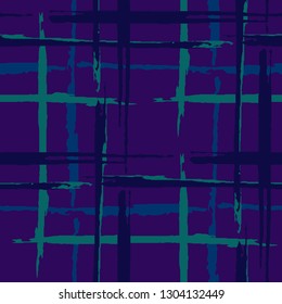 Tartan. Seamless Background with Stripes. Abstract Texture with Horizontal and Vertical Dry Brush Strokes. Scribbled Grunge Pattern for Wallpaper, Fabric, Print. Scottish Ornament. Vector Texture.