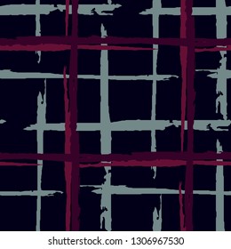Tartan. Seamless Background with Stripes. Abstract Texture with Horizontal and Vertical Dry Brush Strokes. Scribbled Grunge Rapport for Print, Fabric, Cloth. Scottish Ornament. Vector Texture.