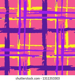 Tartan. Seamless Background with Stripes. Abstract Texture with Horizontal and Vertical Dry Brush Strokes. Scribbled Grunge Rapport for Chintz, Curtain, Paper. Irish Ornament. Vector Texture.