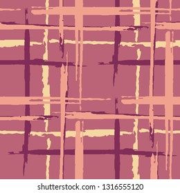 Tartan. Seamless Background with Stripes. Abstract Texture with Horizontal and Vertical Dry Brush Strokes. Scribbled Grunge Pattern for Print, Cloth, Textile. Irish Ornament. Vector Texture.