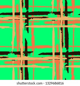 Tartan. Seamless Background with Stripes. Abstract Texture with Horizontal and Vertical Dry Brush Strokes. Scribbled Grunge Pattern for Print, Cloth, Textile. Scottish Motiff. Vector Texture.