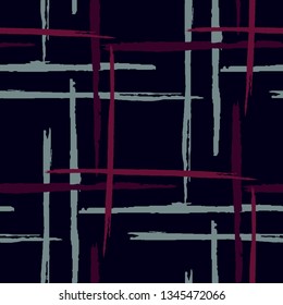 Tartan. Seamless Background with Stripes. Abstract Texture with Horizontal and Vertical Brush Strokes. Scribbled Grunge Pattern for Print, Fabric, Cloth. Irish Ornament. Vector Texture.