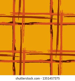 Tartan. Seamless Background with Stripes. Abstract Texture with Horizontal and Vertical Dry Brush Strokes. Scribbled Grunge Pattern for Linen, Paper, Tablecloth. Scottish Motiff. Vector Texture.