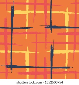Tartan. Seamless Background with Stripes. Abstract Texture with Horizontal and Vertical Brush Strokes. Scribbled Grunge Rapport for Print, Fabric, Cloth. Scottish Ornament. Vector Texture.