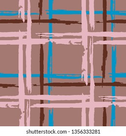 Tartan. Seamless Background with Stripes. Abstract Texture with Horizontal and Vertical Brush Strokes. Scribbled Grunge Rapport for Wallpaper, Cotton, Textile. Scottish Ornament. Vector Texture.